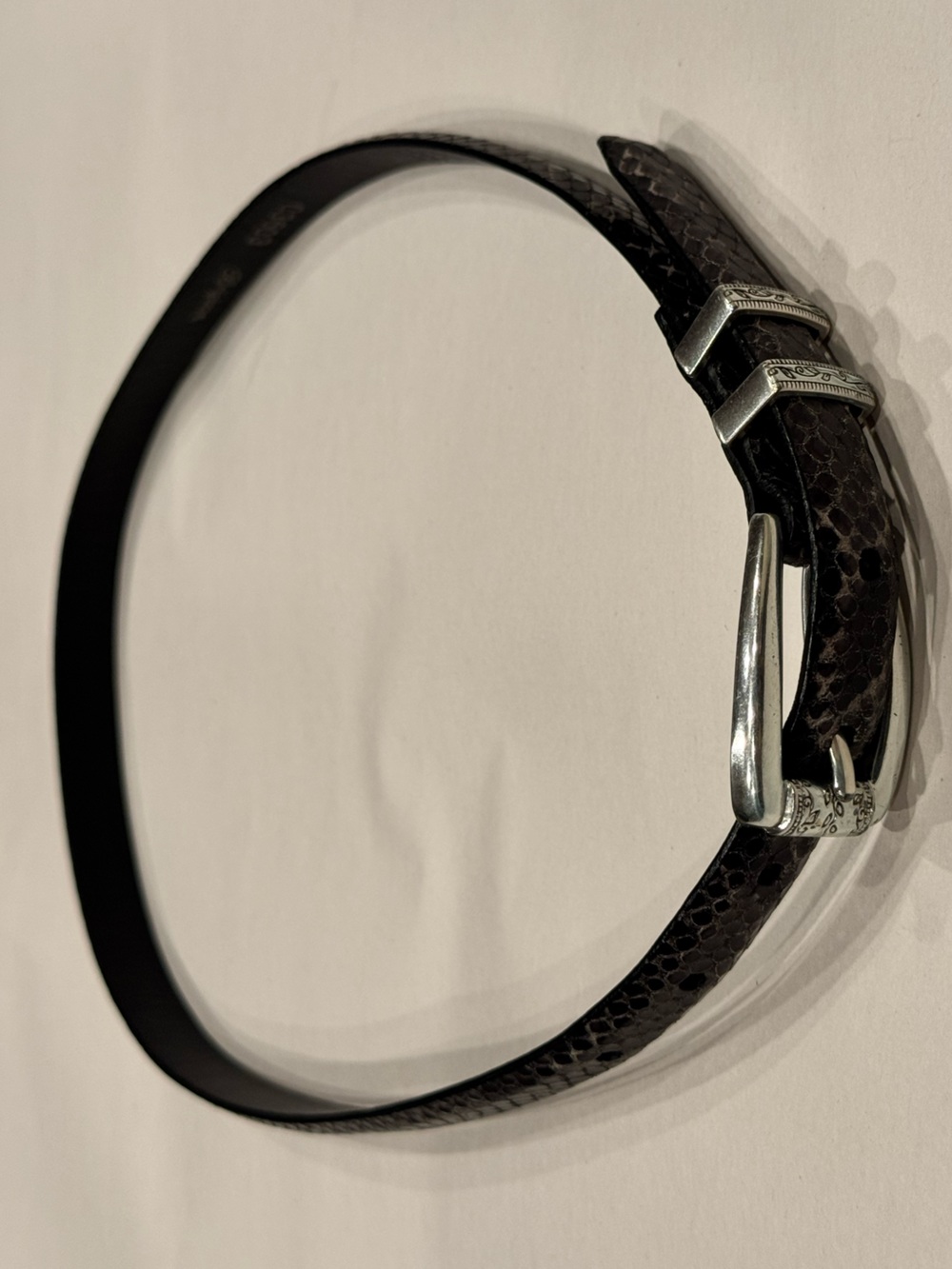 Brighton Women’s Vintage Black Snakeskin Print Belt Size M30 C3603 Silver Tone